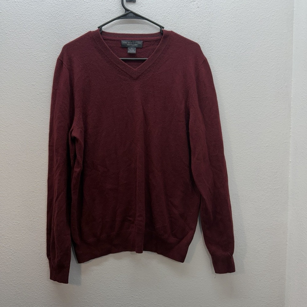 Bloomingdales The Mens Store Size S 100% Cashmere V Neck Sweater Maroon Red